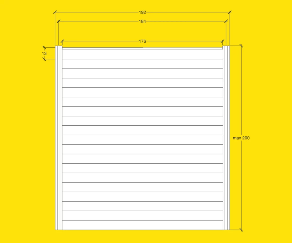 Disegno tecnico con quote e misure pannello recinzione privacy alluminio modello Adatta Recintop