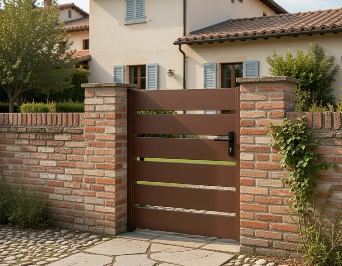 cancello su misura in villa con muretto in mattoni
